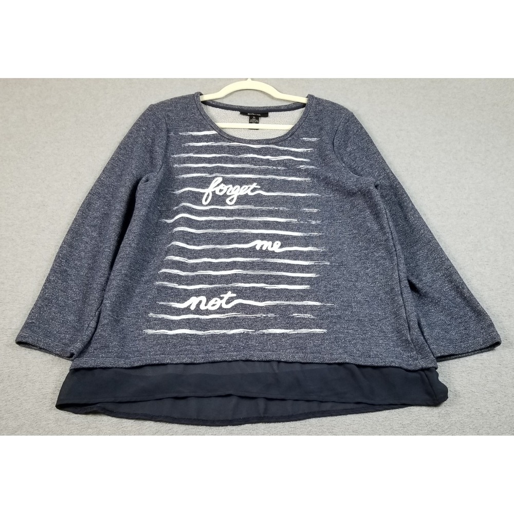 Style & Co Sweater Womens XL Blue Forget Me Not Striped Chiffon Hem Pullover Top